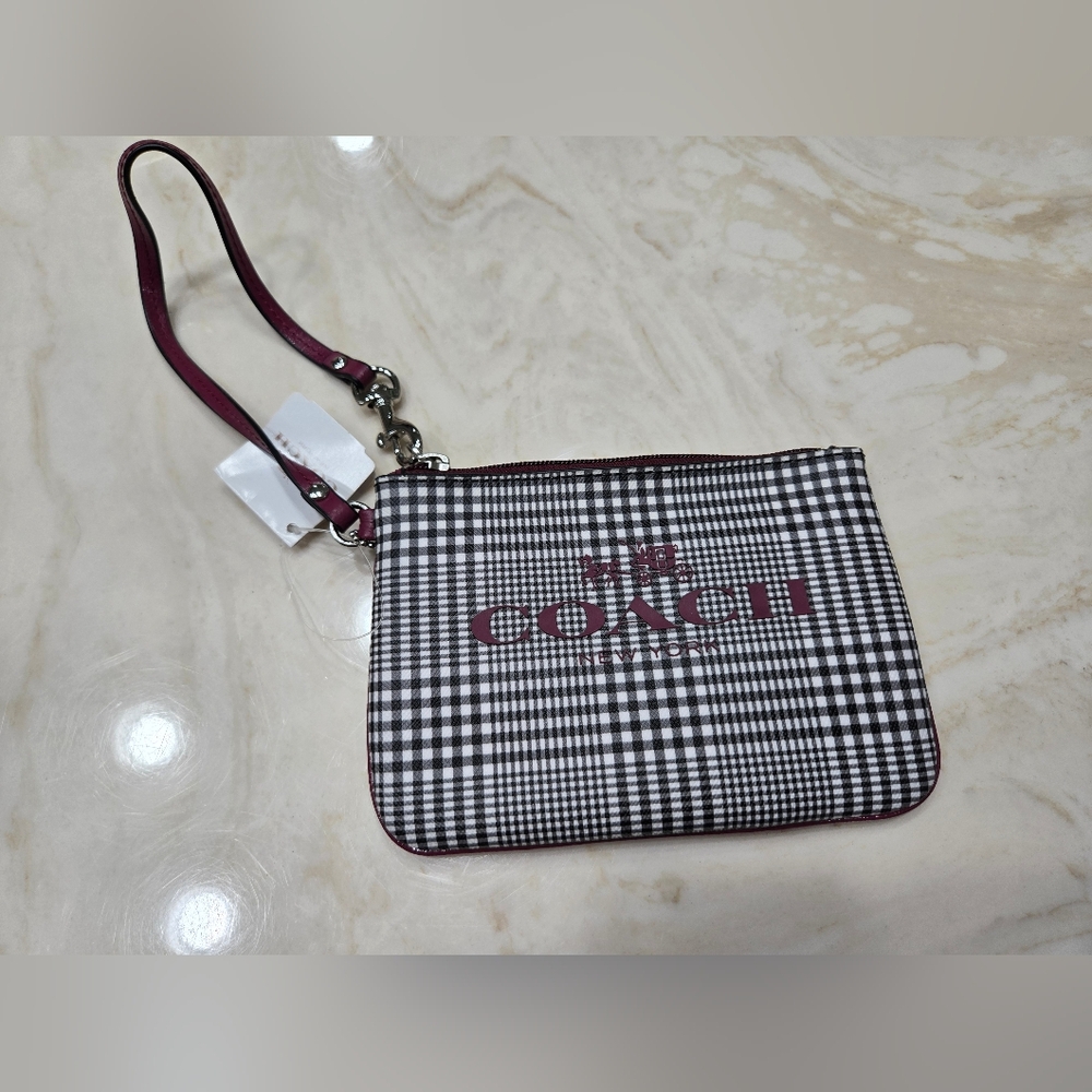 SALE Coach Peyton Glen Black and Red Checkered Women's Wristlet NWT